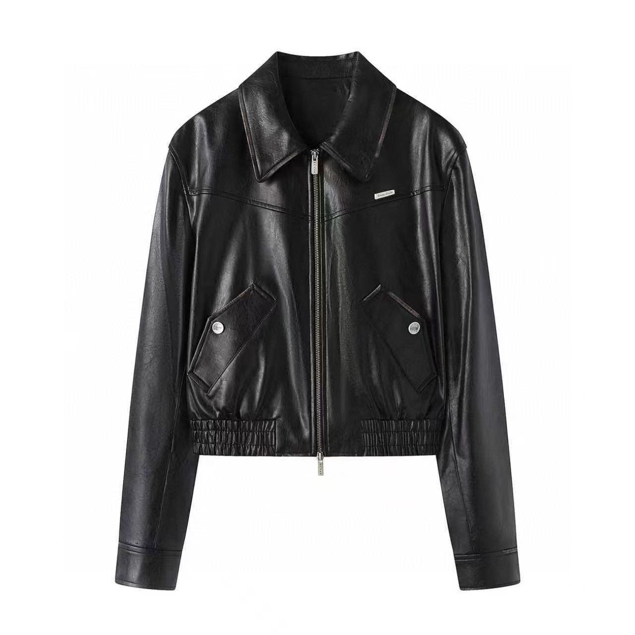 芮范伯爵2025冬季新款设计师复古PU夹克短外套上衣女装RL70105167