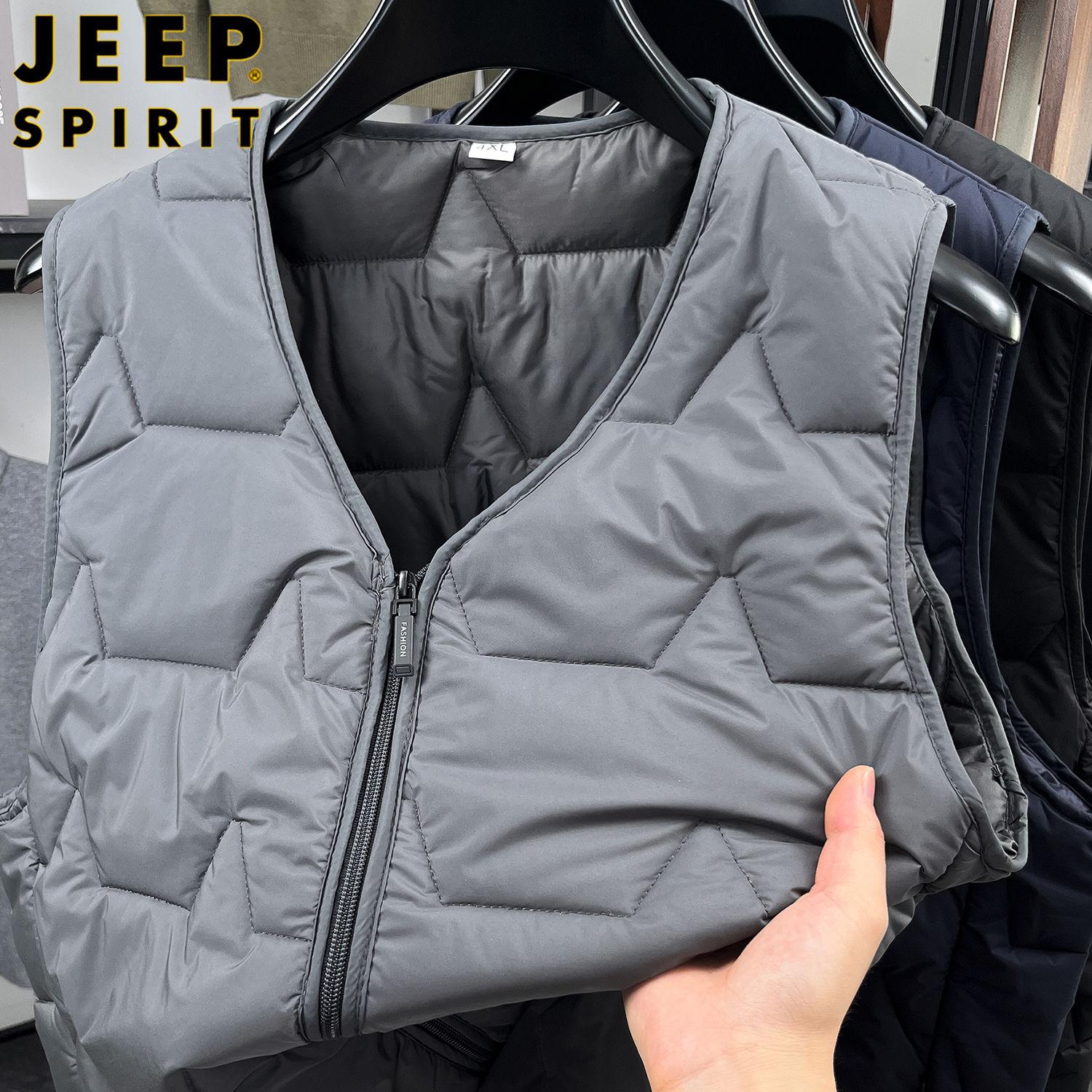 吉普2025秋冬季新款男士棉马甲休闲V领保暖背心时尚内穿马夹坎肩