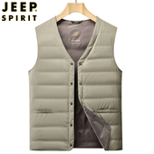 吉普JEEP男士 暗扣坎肩 羽绒背心男式 V领羽绒马甲秋冬季 保暖轻薄款