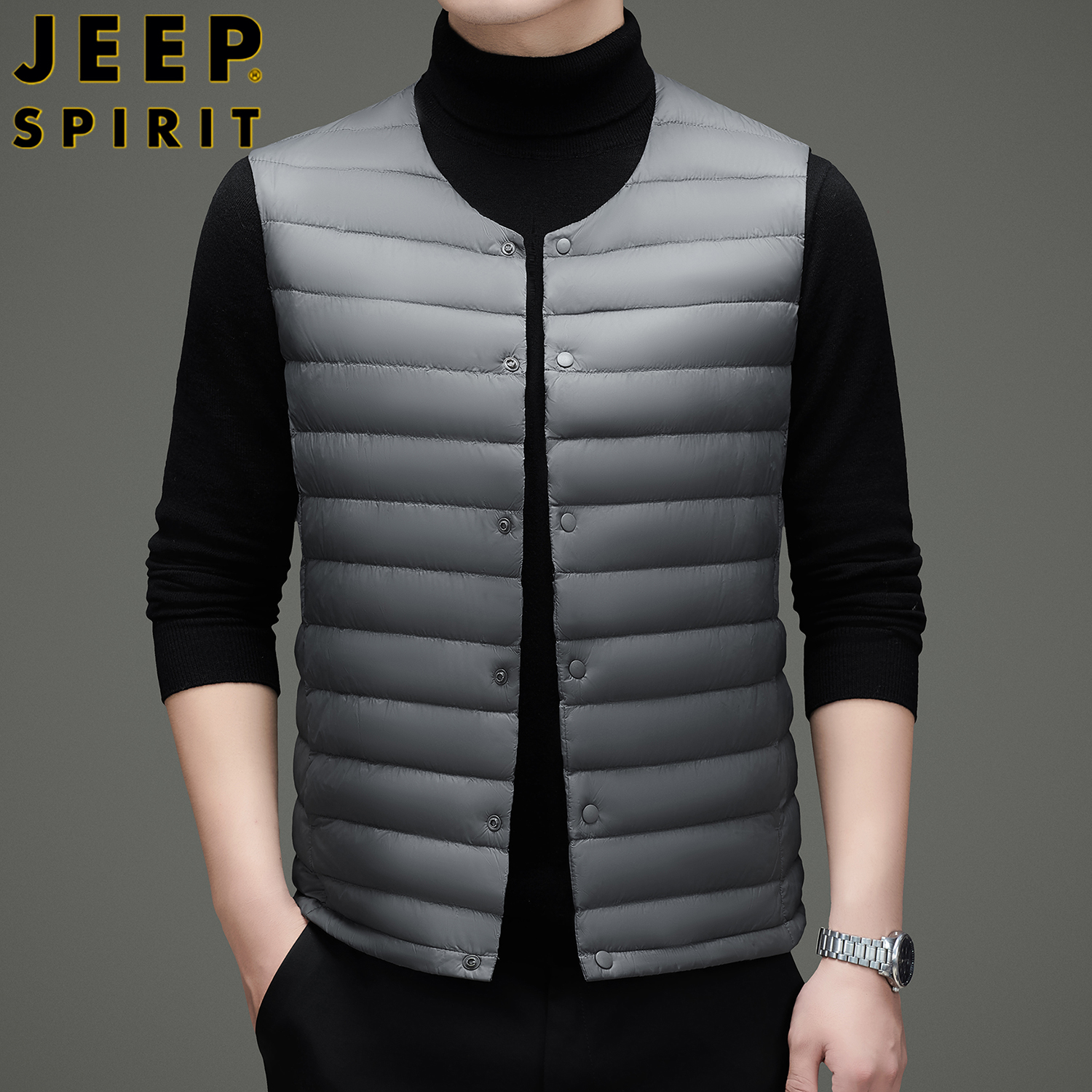 jeepspirit羽绒马甲圆领V领两穿