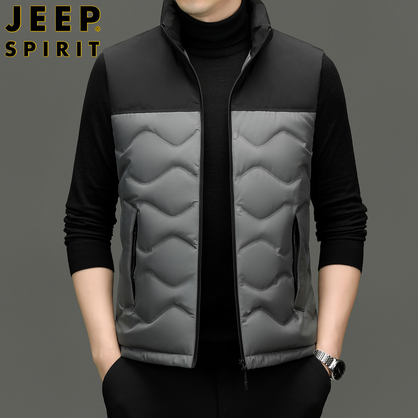 jeepspirit休闲立领拼接羽绒马夹