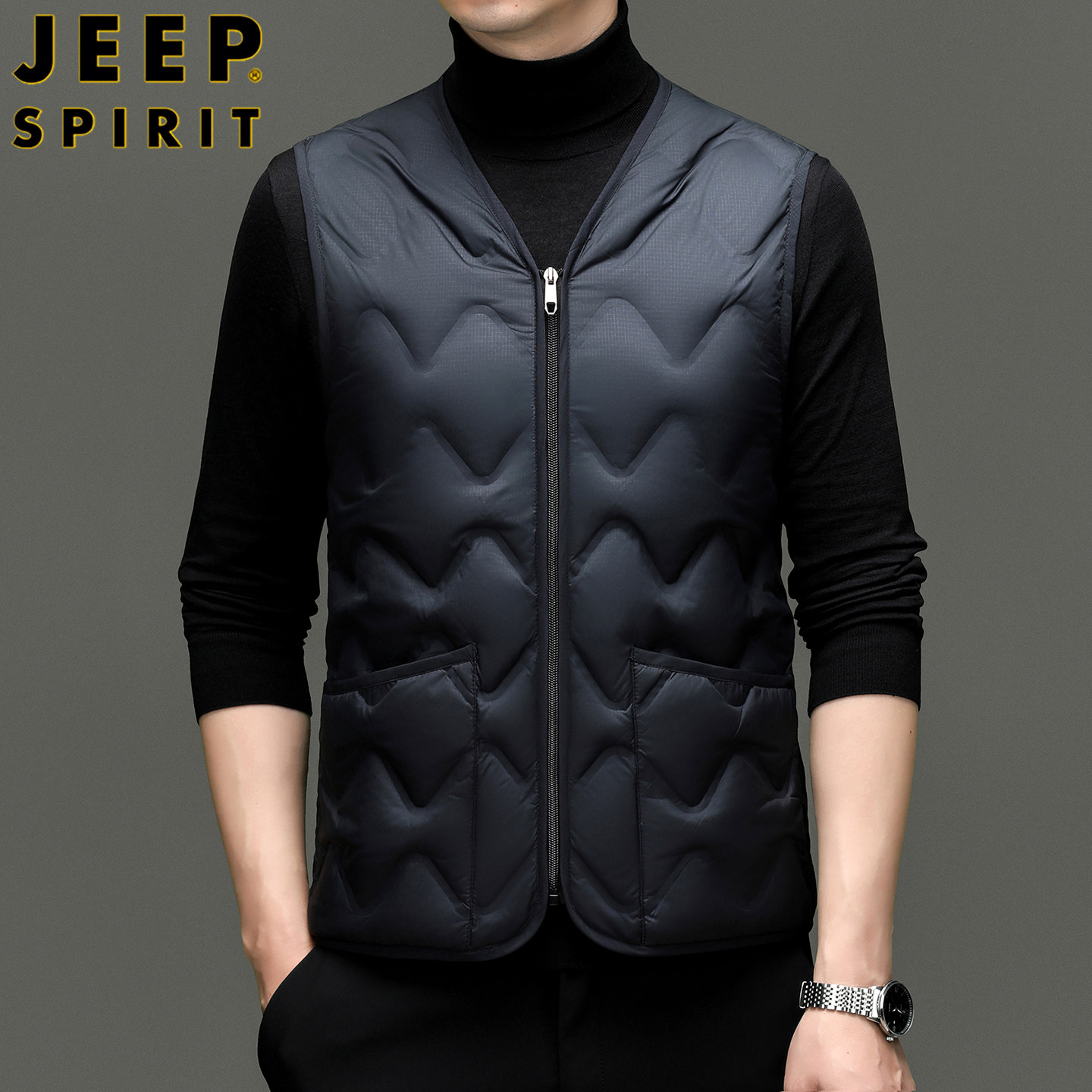 吉普JEEP秋冬男士V领羽绒马甲休闲保暖背心轻薄款内胆拉链款坎肩,男装,羽绒马甲,淘宝优惠券,粉丝福利购,淘宝优惠卷