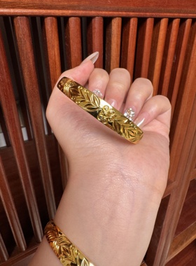 越南沙金手镯女款素圈古法传承仿真黄金镯子实心不掉色999可回收