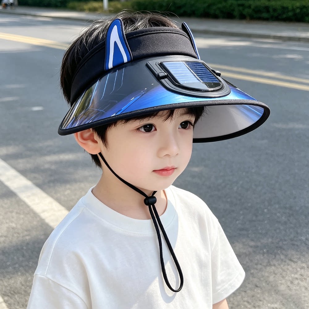 儿童防晒帽大帽檐可充电太阳能风扇帽子空顶男女童遮阳帽夏太阳帽