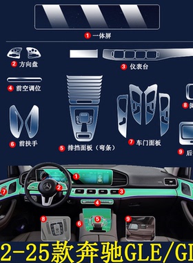 25款奔驰gle350中控保护内饰贴膜gls450导航屏幕钢化改装件用品全
