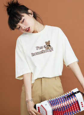 NSS LAB 2021 SS原创国潮小熊印花圆领T恤宽松休闲情侣款纯棉短袖