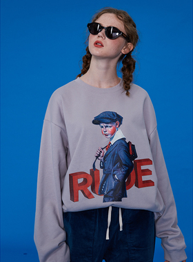 NSS LAB 2019 A/W 原创国潮 bf风宽松复古印花套头卫衣情侣款卫衣