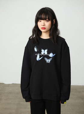 【严浩翔同款】NSS LAB 20春秋薄款国潮宽松休闲蝴蝶印花套头卫衣