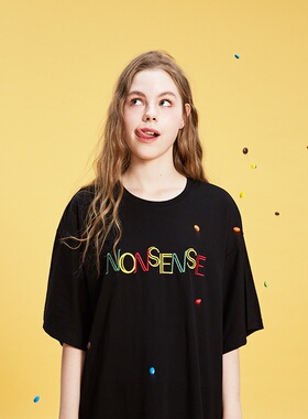 NSS LAB 2020 S/S  原创国潮黑白刺绣字母圆领短袖T恤情侣款bf风