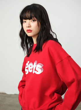 【左航同款】重磅全棉红色印花潮牌国潮宽松休闲情侣款套头卫衣