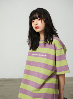 【刘耀文同款】NSS LAB原创国潮潮牌三色条纹圆领短袖T恤情侣款