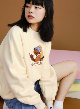 NSS LAB 2021秋款国潮原创潮牌时尚休闲小熊刺绣印花圆领长袖卫衣