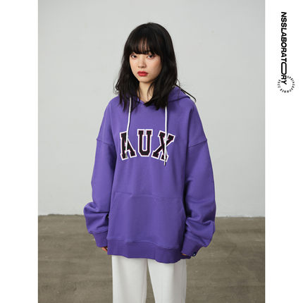 【NSSLAB】重磅毛圈美式复古街头国潮宽松休闲情侣款紫色连帽卫衣