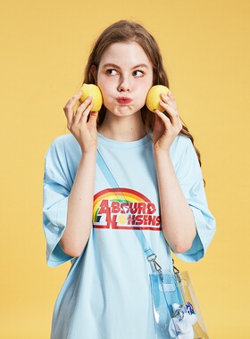 【马嘉祺同款】NSS LAB原创国潮潮牌彩虹天蓝撞色印花短袖T恤情侣