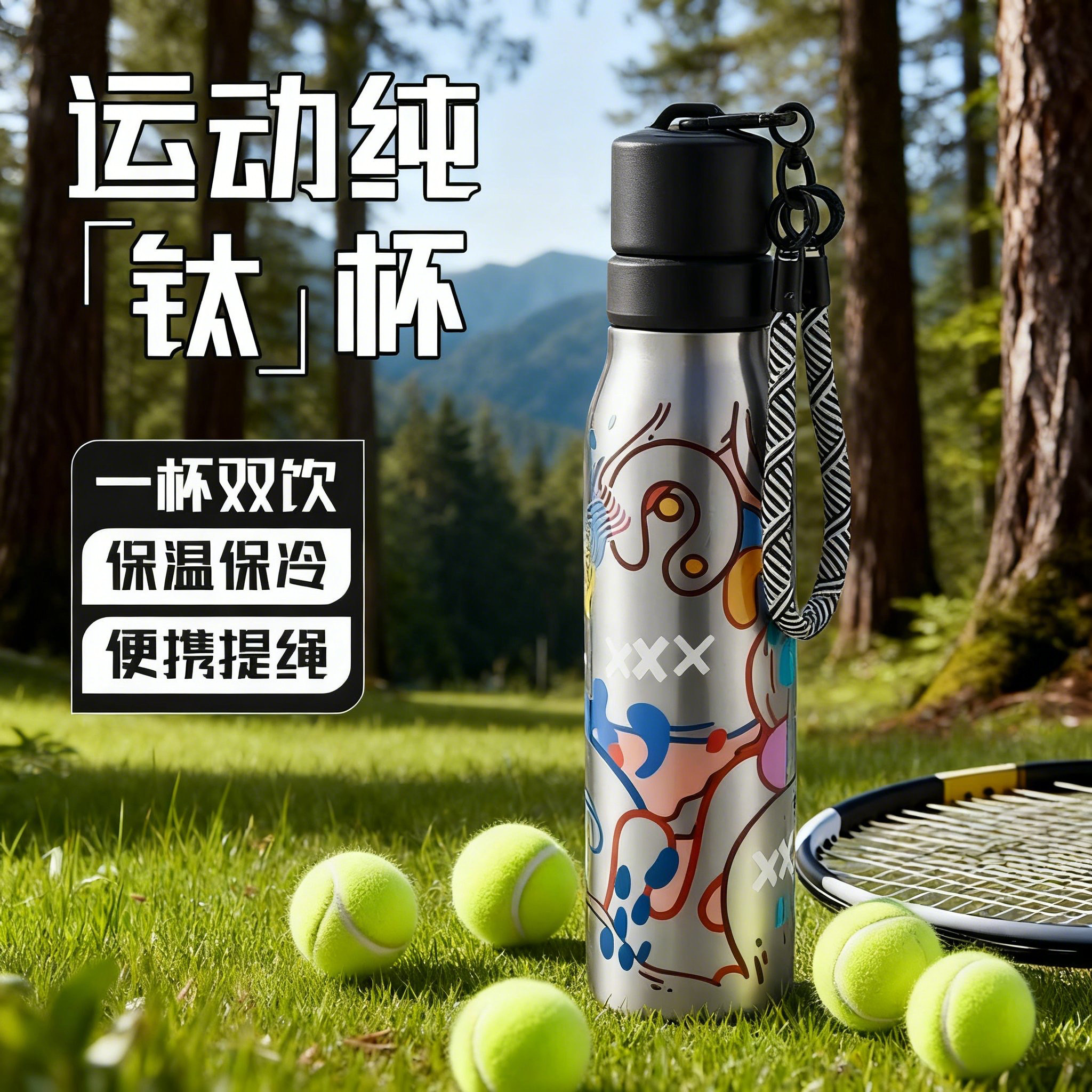 百思迪纯钛保温杯男女生高颜值大容量运动水杯学生上学杯便携水壶