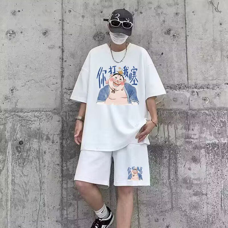 运动服套装男夏季短袖T恤篮球衣休闲短裤两件套韩版潮流2024嘻哈