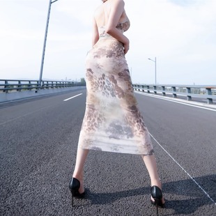 性感网纱透视长裙吊带连衣裙抹胸超薄透明裙户外无内衬夜店辣妹装