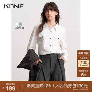 新款 女别致漂亮25秋季 学院风小个子上衣气质衬衣 衬衫 KBNE蓝色长袖