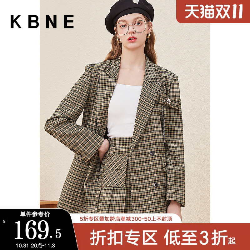 格子西装外套女春秋休闲小西服kbne2023春装新款韩版小个子上衣