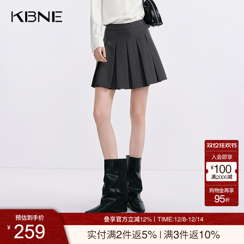 KBNE灰色百褶裙女复古短裙2025秋季新款学院风小个子显瘦百搭裙子