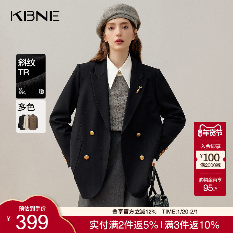 KBNE黑色长袖短外套2025秋冬新款气质西服修身复古西装夹克上衣女,女装/女士精品,短外套,淘宝优惠券,粉丝福利购,淘宝优惠卷