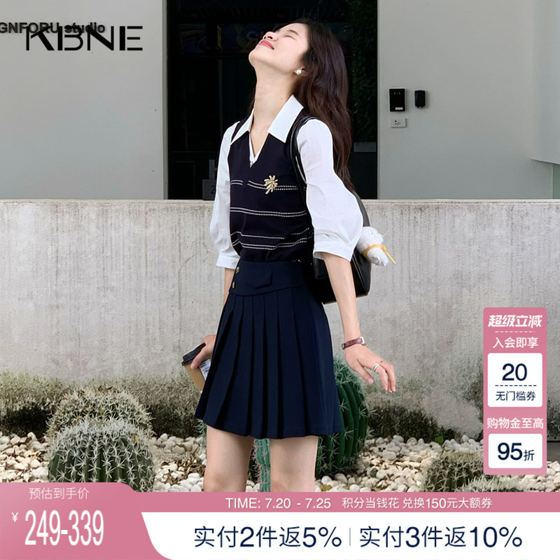 【博主同款】KBNE2026春新款针织上衣女拼接设计感学院风毛衫半裙