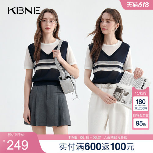 KBNE短袖设计感假两件恤气质上衣2025夏季新款小个子针织衫女装
