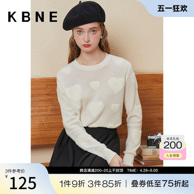 针织衫女设计感上衣kbne2023冬季新款纯色学院风时尚百搭圆领毛衫