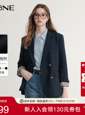 KBNE藏青色休闲西装外套女装2026春季新款长袖西服小个子上衣气质