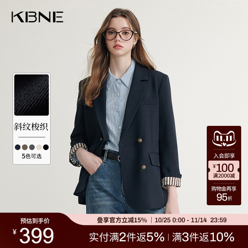 KBNE藏青色休闲西装外套女装2025秋季新款长袖西服小个子上衣气质