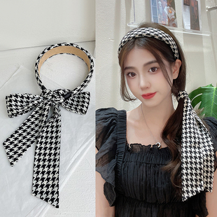 飘带发箍女2024新款气质宽边压发头饰发卡法式千鸟格高级感发带