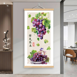 好寓意入户玄关装饰画新中式实木卷轴挂画墙面电表箱遮挡墙洞挂布