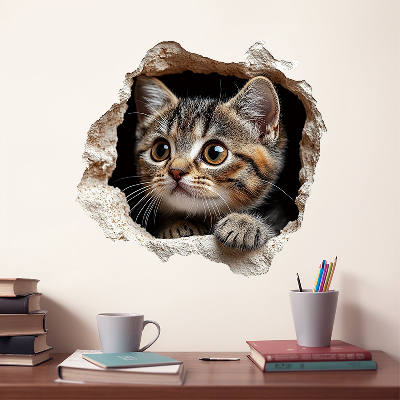 可爱小猫贴纸遮丑装饰小图案不透明墙面贴砖裂痕墙壁钉眼防水贴画