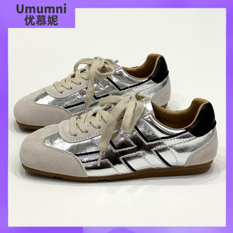 umumni优慕妮复古平底银色德训鞋