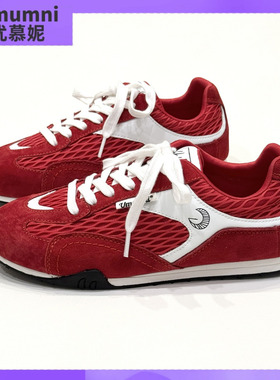 umumni优慕妮超火百搭休闲运动红色板鞋跑步网面透气厚底德训鞋女