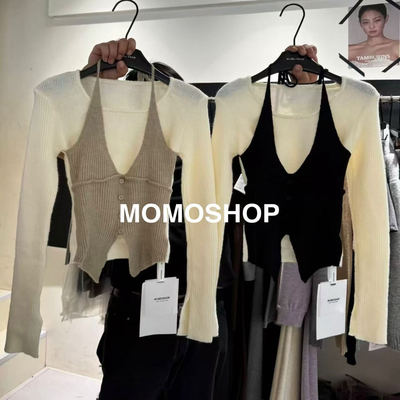 挂脖系带假两件设计感长袖针织衫女早秋2025新款韩系漂亮修身上衣