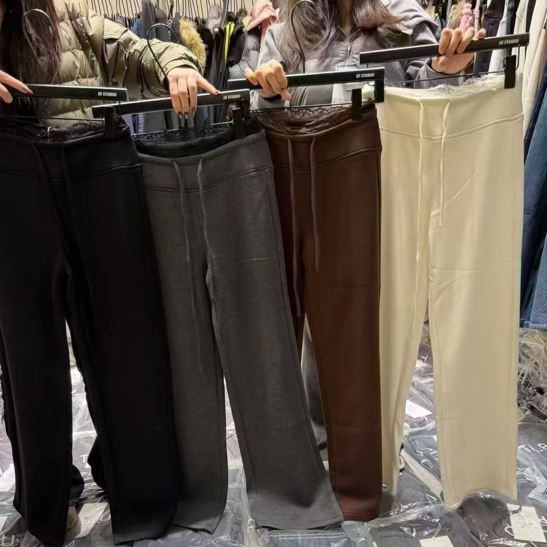 202冬季新款美式抽绳高腰ins风百搭显瘦加绒微喇休闲裤女