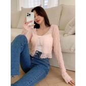 外套女外搭时尚 不规则防晒冰丝网纱开衫 披肩辣妹上衣 薄款 夏季