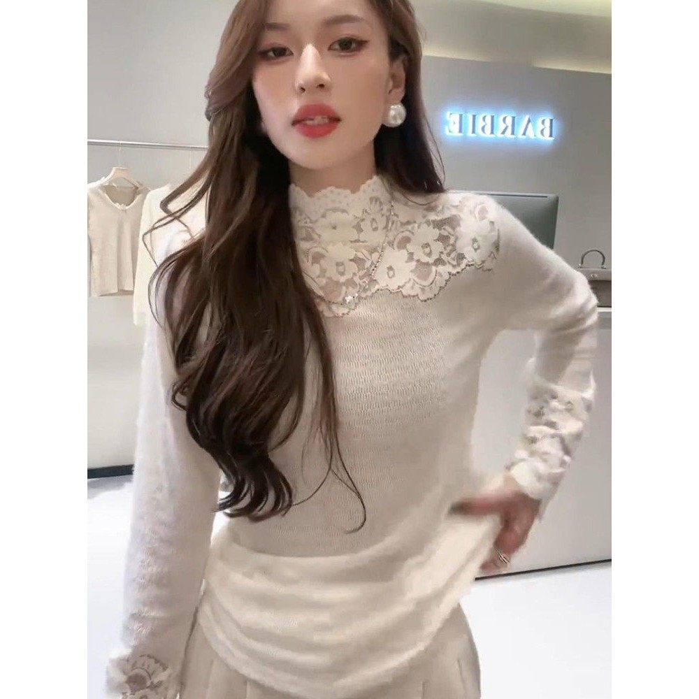 白色蕾丝高领内搭t恤女2026新款春季欧货独特漂亮打底衫长袖上衣,女装/女士精品,蕾丝衫/雪纺衫,淘宝优惠券,粉丝福利购,淘宝优惠卷