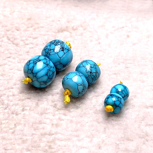 湖北原矿天然绿松石网花纹老型对珠文玩配珠散珠手链腰珠隔珠