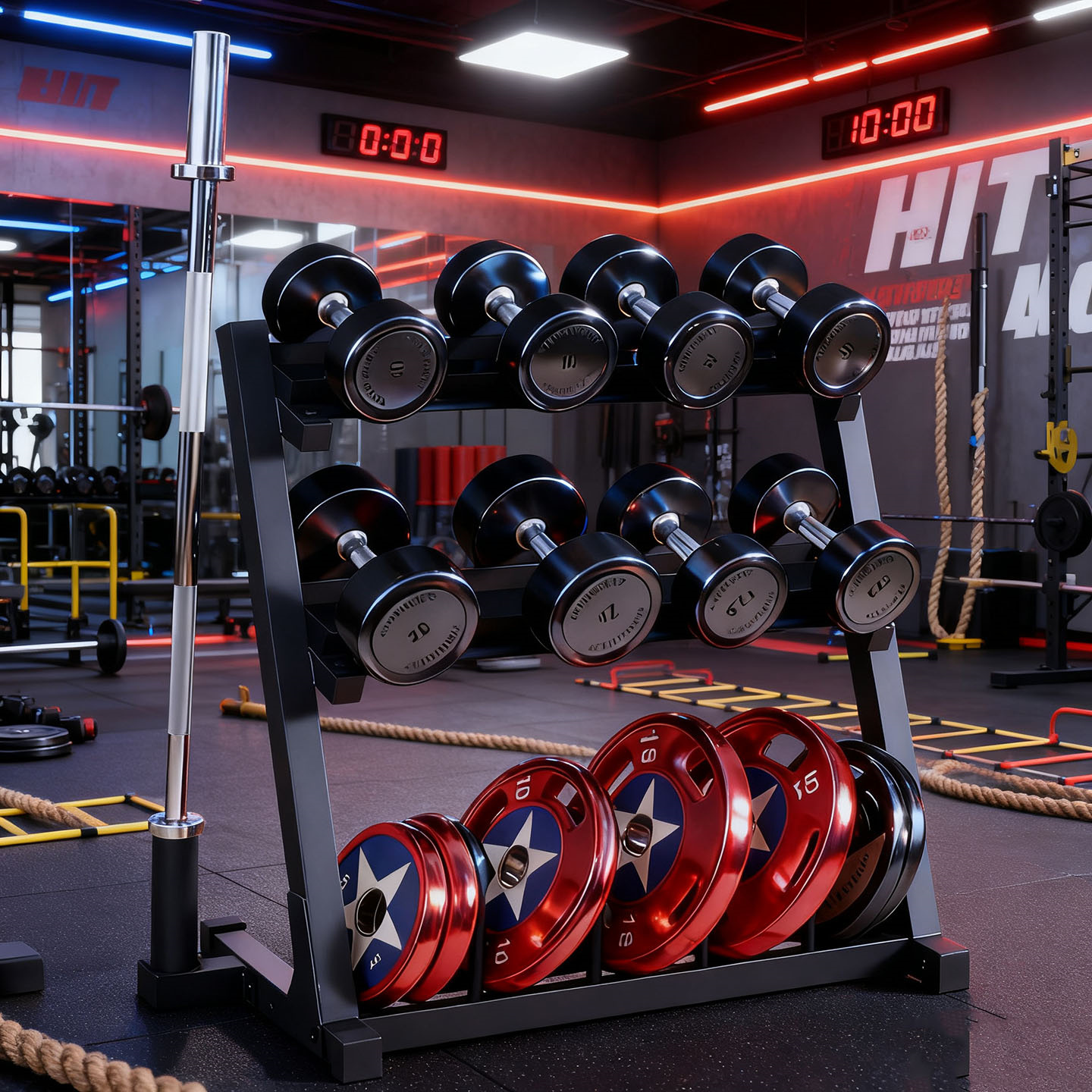 哑铃架杠铃片收纳架子健身房置物架私教小工具器材运动器械储物架