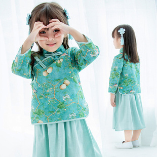 女童汉服春秋小孩棉麻套装宝宝复古装超仙古风套装儿童中国风童装