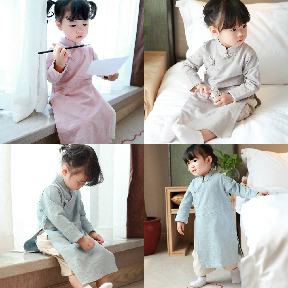 婴儿连体衣纯棉春秋周岁礼服中式