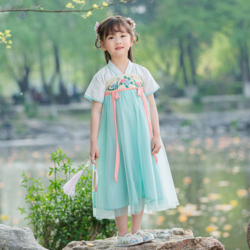 女童汉服襦裙夏季超仙网纱刺绣