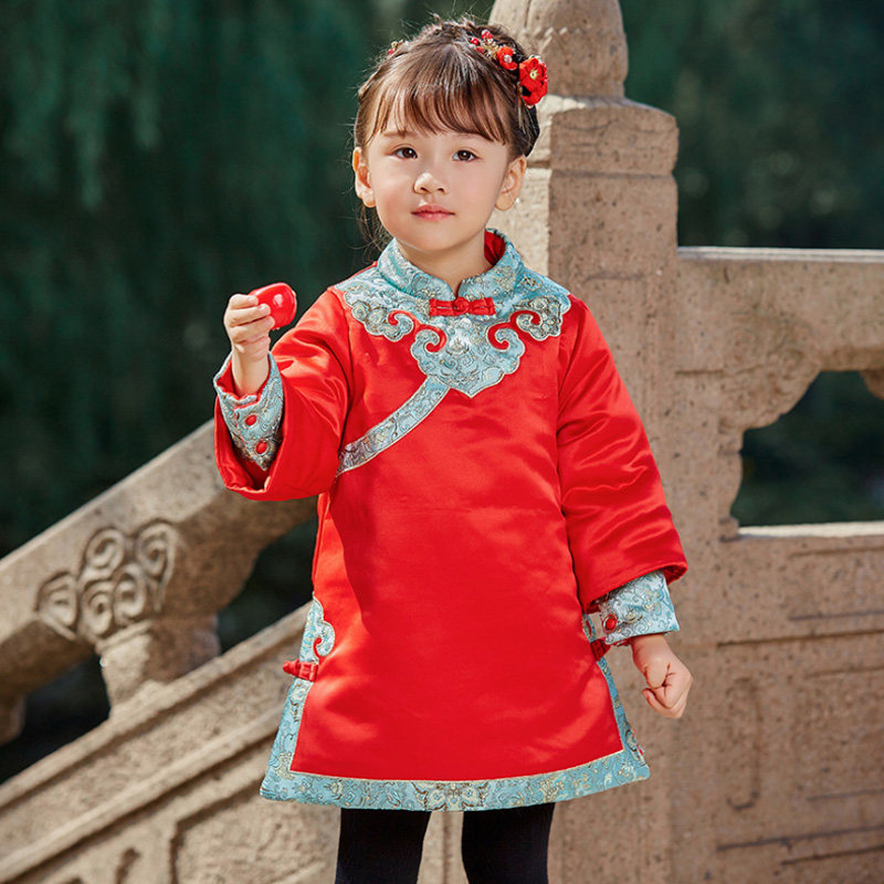 拜年服宝宝女中国风婴儿冬装汉服旗袍裙子加厚加棉唐装女童新年装