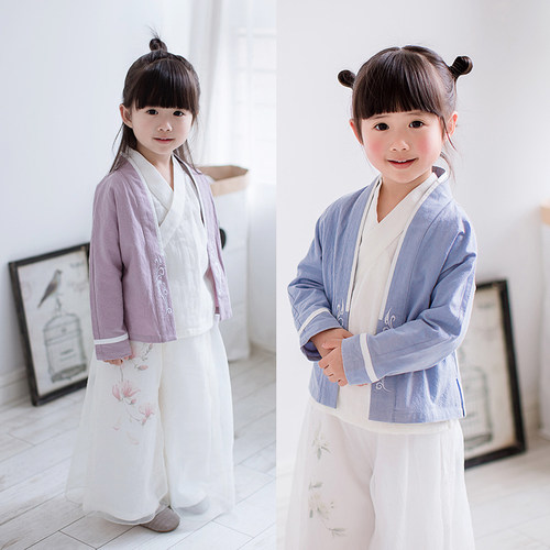 女童汉服春秋棉麻套装古装汉服