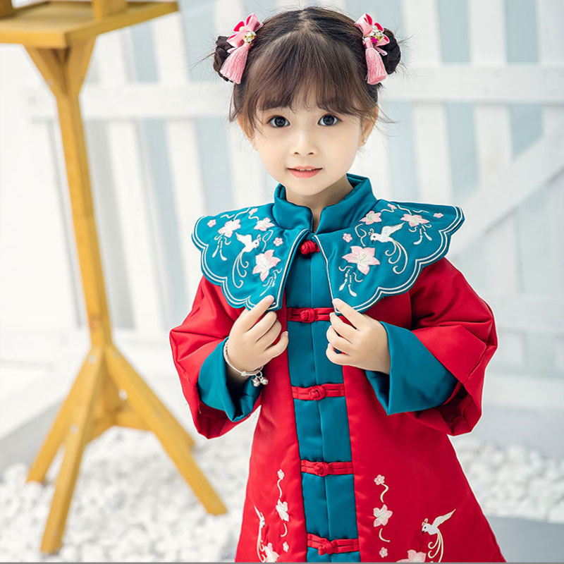 唐装女童冬加棉加厚中国风棉服云肩汉服旗袍儿童新年装拜年服宝宝