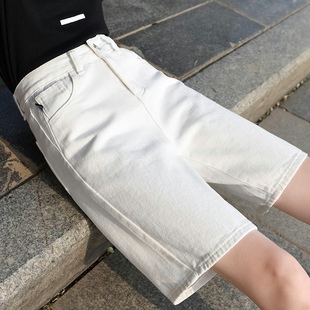 高腰直筒显瘦港味宽松白色5分中裤 新款 女2021年夏季 五分牛仔短裤