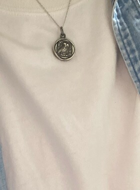 做旧硬币人像吊坠S925纯银罗马雅典娜古币猫头鹰浮雕钱币情侣项链