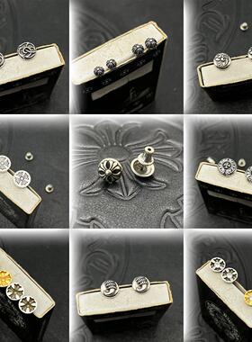 十字架圆形泰银耳钉情侣熊爪蔓藤花镶钻圆饼复古男士镀S925银耳环